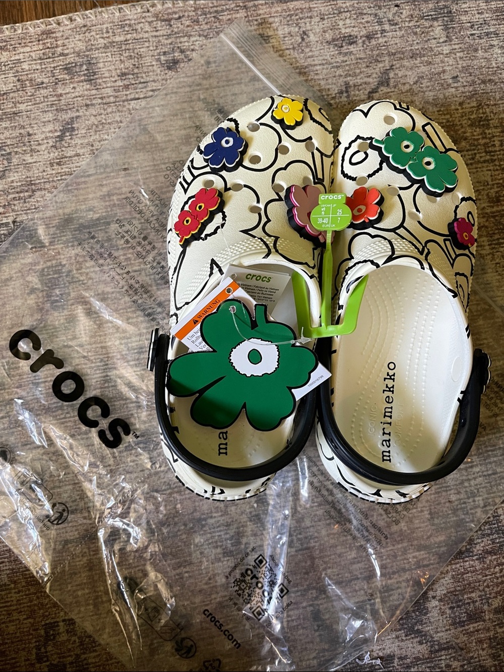 CROCS Marimekko White Clogs with Multicolor Floral Accents NWT